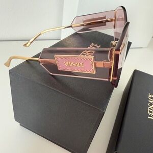 VERSACE DAMIER PLAQUE 2276 Pink Rimless Sunglass New